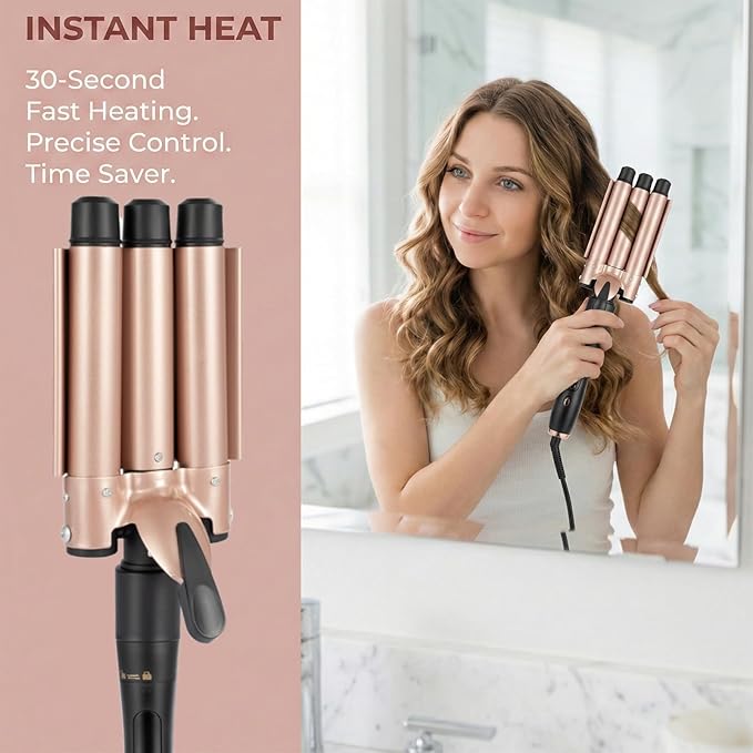 Ideal Swan 8 in 1 Curling Iron Set with Interchangeable Ceramic Curling Wand Thermal Brush &amp Flat Iron (0.35-1.25”) – Professional Hair Curler Kit for Waves Curls &amp Sleek Styles Gifts for