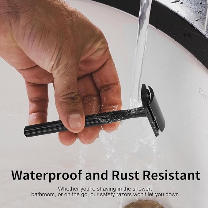 Matte Black Safety Razor Kit with Exfoliating Gloves