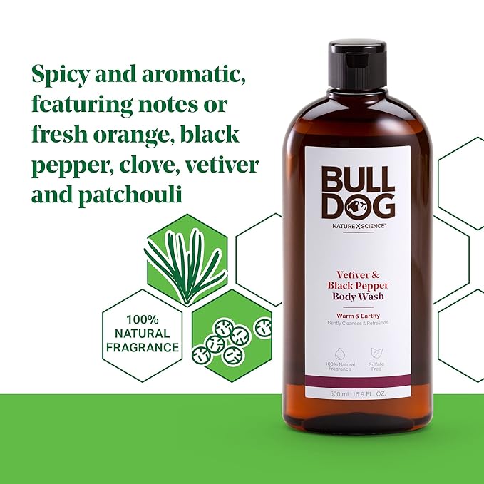 BULLDOG Mens Skincare and Grooming Body Wash Vetiver &amp Black Pepper 16.9 Fluid Ounce