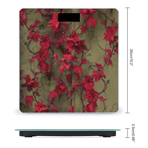 Red Flower Vine Digital Bathroom Scale for Body Weight Weighing Scale with Backlit LCD Display High Precision Measurements &amp Measures Weight Up to 180kg