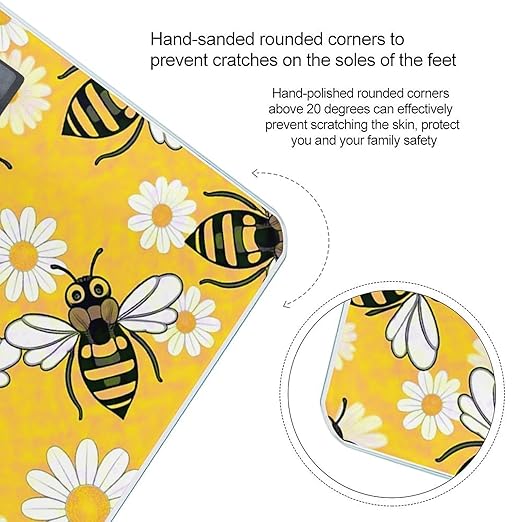Bee Daisy Pattern Bathroom Scale for Body Weight LCD Display Digital Bathroom Scale Tempered Glass Bathroom Weight Scales Fashion Smart Scales for Home Bedroom 400 Lb