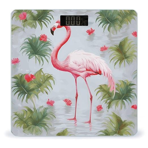 White Flamingo Scale with LCD Easy-to-Read Anti-Slip Weight Digital Bathroom Scale Precision Weighing Scales Sturdy Tempered Glass Body Weight Scales for Daily Use