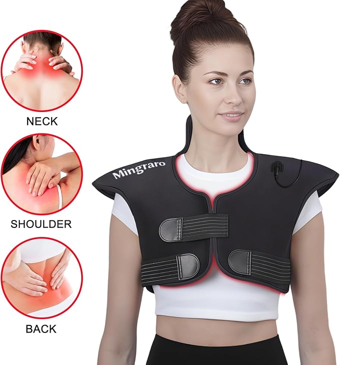 Red Light Therapy for Shoulder &amp Neck 165 LEDs 660nm &amp 850nm Near Infrared Light Therapy for Upper Back Wearable Pain Relief Pad for Muscle Stiffness Home &amp Office UseBlack