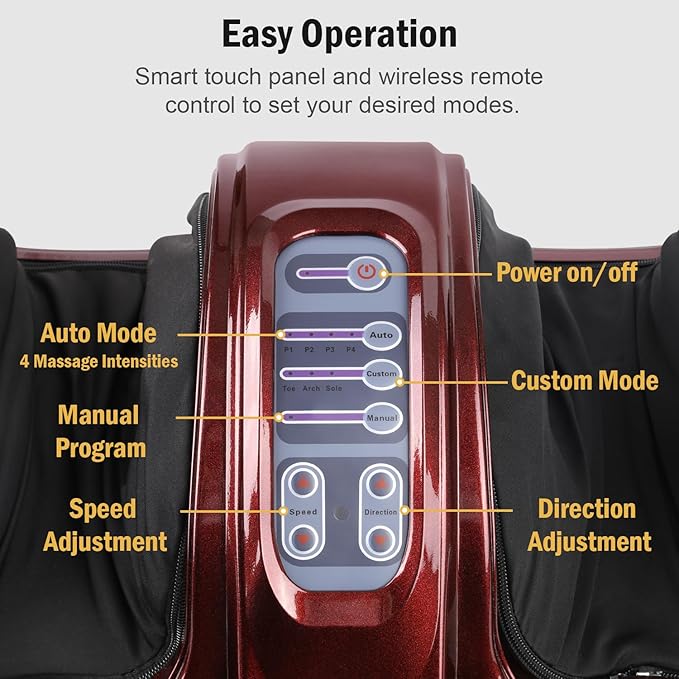 H&ampB Luxuries Shiatsu Foot Massager Machine with Remote Controller Kneading and Rolling Home Massagers for Feet Ankle Calf Leg Ideally for Men Women Father Mom Parents and The Elderly Red