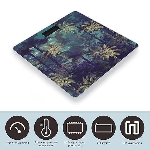Fantasy Palm Tree Jungle Digital Bathroom Scale for Body Weight with High Precision Digital Weighing Scale with BMI Clear LCD Display and Step-On Measures Weight Up to 180kg