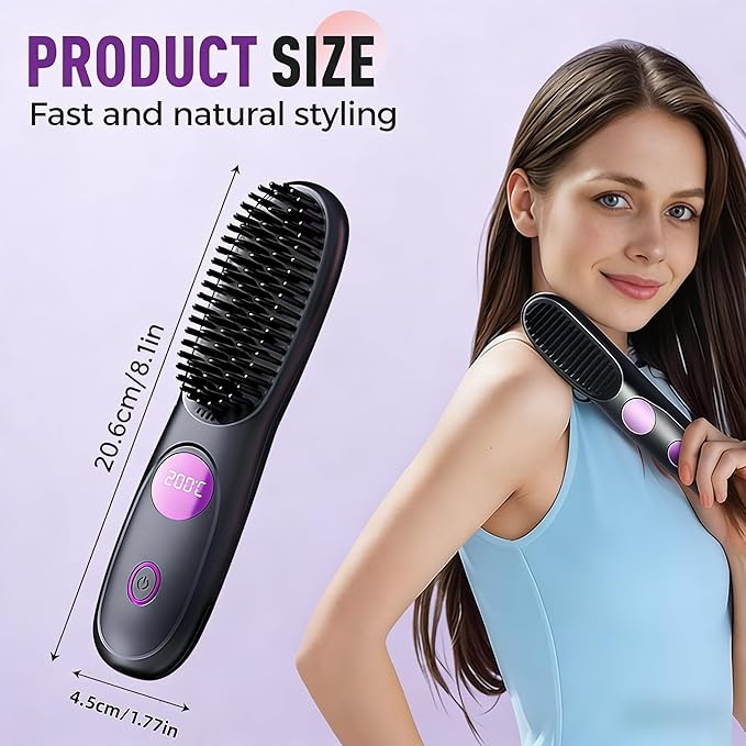 Wireless Hair Straightener mini Hair Straightener 3 Adjustable Temperature Settings LED Display Screen 2-Minute Fast Heating Travel Friendly Design Suitable for All Hairstyles (Pink)