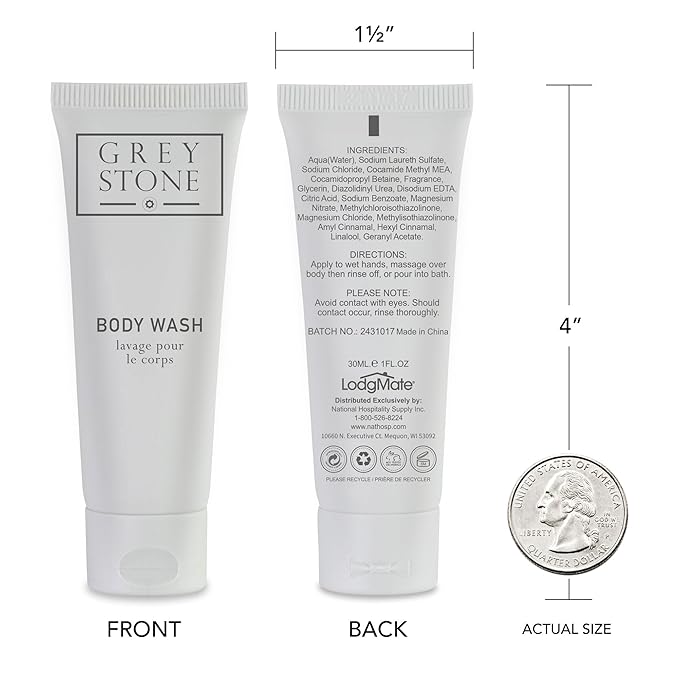 Grey Stone Hotel Body Wash Tubes Travel Size Bulk Amenities 1 oz Case of 150