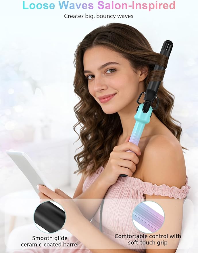 Professional 1 Inch Curling Iron with Clamp Hair Curler with Temp Dial 280-450°F Ceramic Coating for Long-Lasting Curls &amp Easy Styling Dual Voltage 100-240V