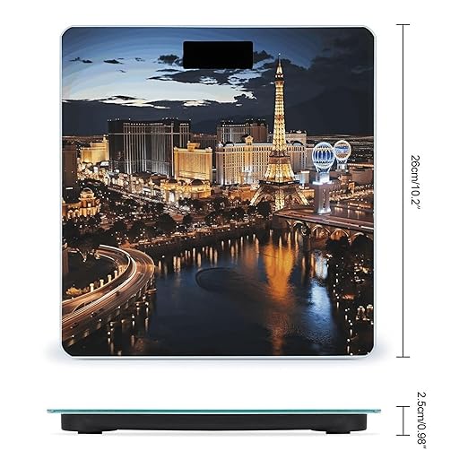 Las Vegas Night ViewScale for Body Weight with LCD High Precision Weighing Scales Fashion Sturdy Tempered Glass Weight Scales Easy-to-Read Digital Bathroom Scale for Daily 400lb