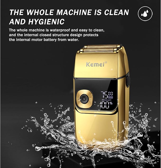 KEMEI Electric Razors for Men LCD Display Cordless Men's Razors USB Rechargeable with Pop-up Beard Trimmer Best Worldwide Travel Gift Model KM 2028 Gold