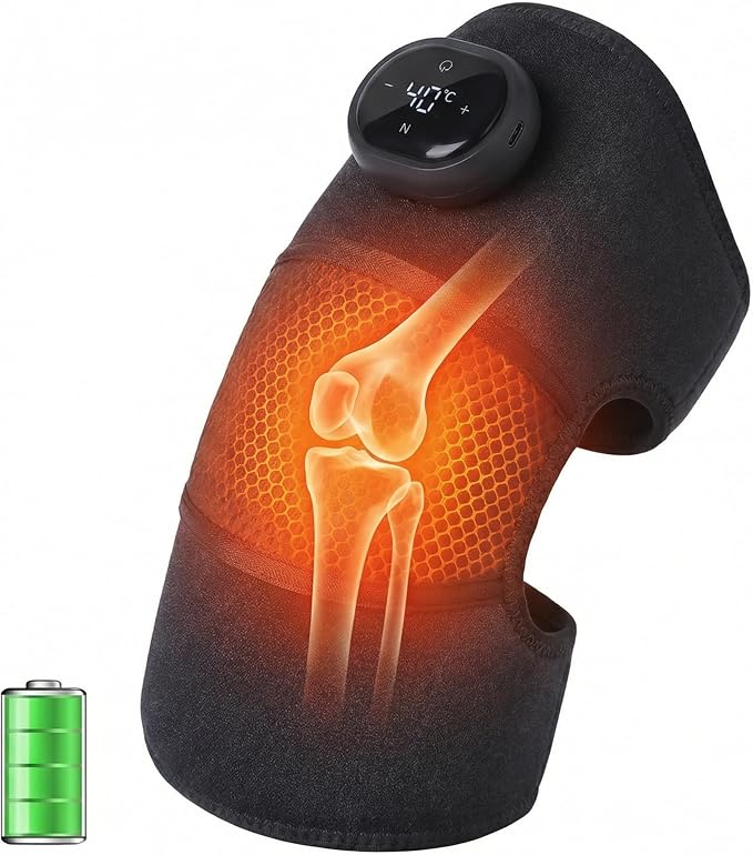 3-in-1 Heated Vibration Massager Cordless Wrap for Knee Shoulder Elbow 5 Heat Levels 3 Modes Adjustable Velcro Brace with Wormwood Pack Rechargeable Ideal Gift for Mom Dad