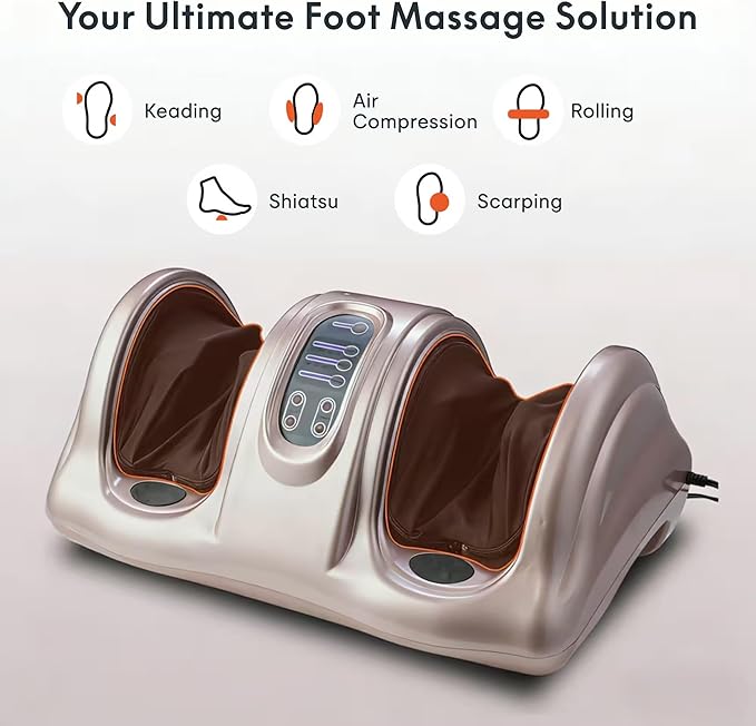 Foot Massager with Remote Control Deep Kneading and Rolling Massage for Feet Ankles Calves and Legs Black and Silver 23.3 x 13.5 x 2.3 Inches (G)