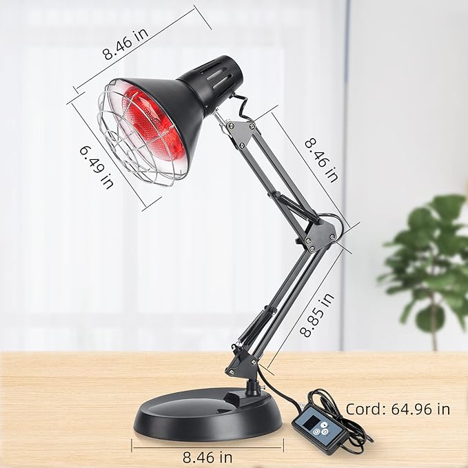 Infrared Red Light Therapy with Sturdy Base Heat Lamp Device with 150W Bulb Adjustable Near Infrared Light Heat Lamp Set for Body Neck Shoulder Joints Back Pain Relief