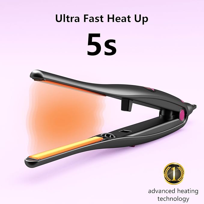Small Flat Irons for Short Hair 5s Ultra Fast Heat Up Pencil Flat Iron Negative Ions Mini Flat Iron for Edges 3/10'' Travel Mini Hair Straightener with Digital Temp Control Easy to Use