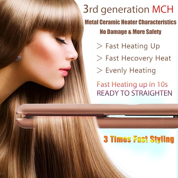NITION Ceramic Tourmaline Hair Straighteners LCD Flat Iron MCH 10s Fast Heating Up. 1 Smooth 3D Floating Plate Healthy Straightening Tools. Travel Pouch Bag. Dual Voltage. Luxury Gift Box
