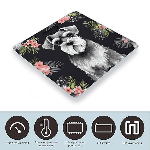 Schnauzer Bathroom Scale Rounded Smart Scale for Body Weight Automatic Power On/Off Weight Scales Accurate Bathroom Digital Scales for Pet Home Bedroom Kitchen