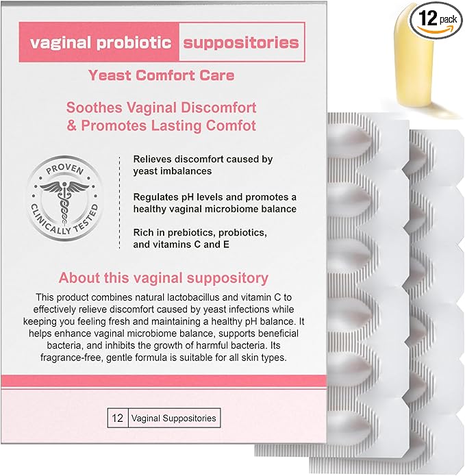 Nahid Vaginal probiotic Suppository hyaluronic Acid Suppositories Vaginal moisturizer PH Balance Restores Healthy Vaginal Odor Yeast Comfort Care (12 Inserts)