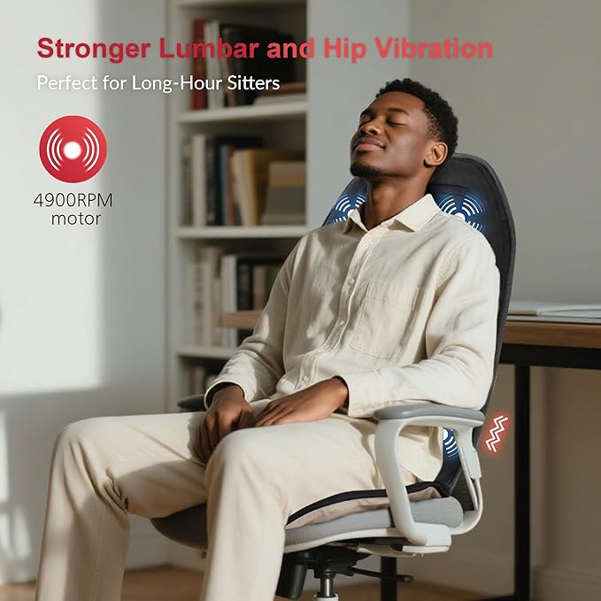 COMFIER Back Massager for Chair – Upgraded Vibration Chair Massager Deep Tissue Back Massager for Pain Relief Massage Chair Pad with Graphene HeatingGifts for Dad Mom Men Women