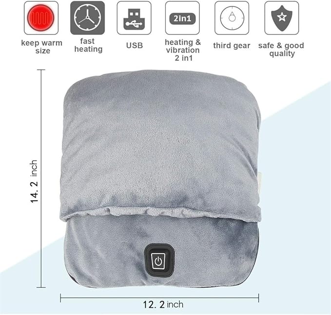 Heated Electric Foot Warmer With 30 Min Timer And Vibration Large Capacity Flannel Heating Massager For Men Women Home Office Gray