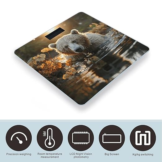 Bear Crossing The River Digital Bathroom Scale for Body Weight Weighing Scale with Backlit LCD Display High Precision Measurements &amp Measures Weight Up to 180kg