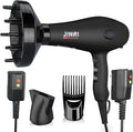 Blow Dryer - JINRI 1875W Diffuser Hair Dryer for Salon &amp Personal Use – Powerful Fast Drying with Diffuser Comb &amp Nozzle for Women &amp Men with ALCI Safety Plug Black