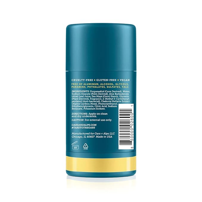 Oars + Alps Aluminum Free Deodorant for Men | Long Lasting Odor Protection Clear &amp Free of White Residue Anti-Chafing Smooth Glide Dermatologist Tested California Coast 2pk 2.6oz