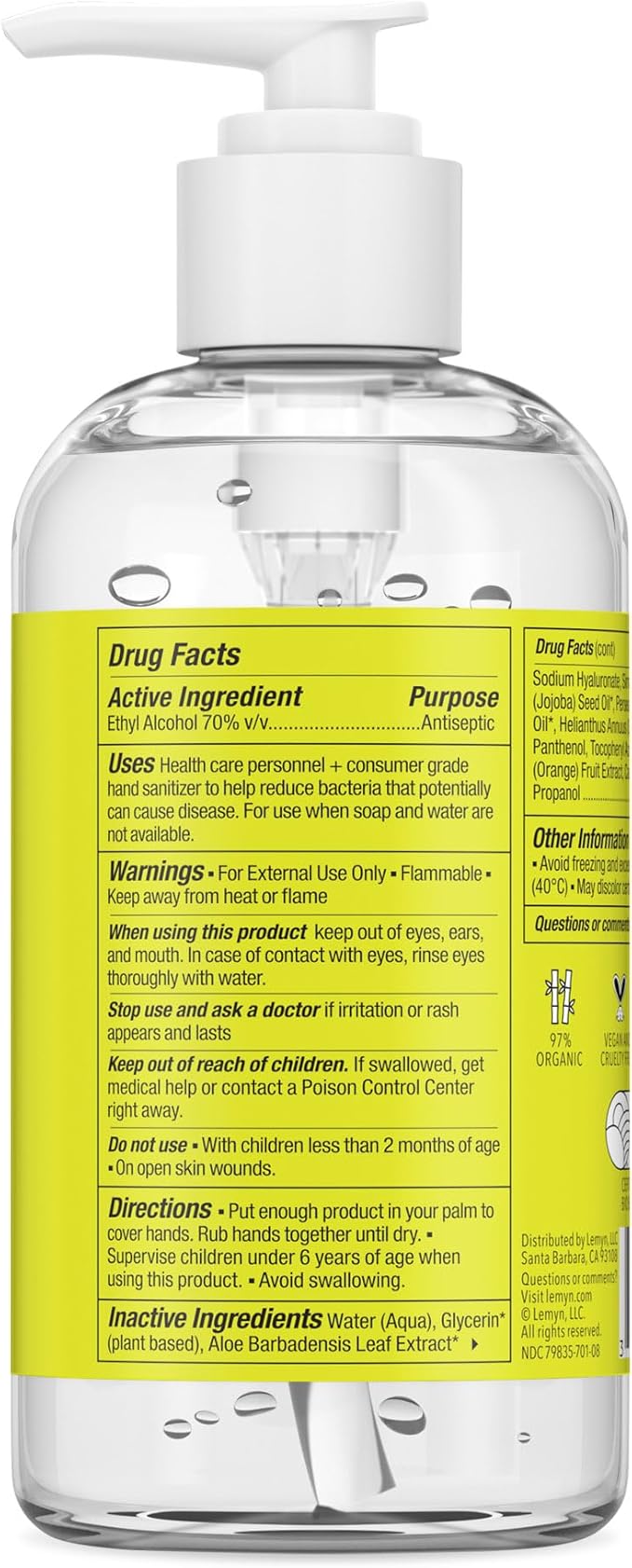 Medical‑Grade Hand Sanitizer Gel – 97 % Organic | 70 % USP Ethyl Alcohol | Moisturizing Aloe + Hyaluronic Acid | Freshly Made in USA | 8oz Bottle with Pump (PACK OF 6)