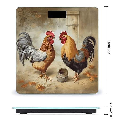 Chicken and Rooster Print Bathroom Scale Weight Scale for Body WeightHighly Accurate Digital Weighing Machine Clear LED Display Digital Bathroom Body Scale 400lb/182kg