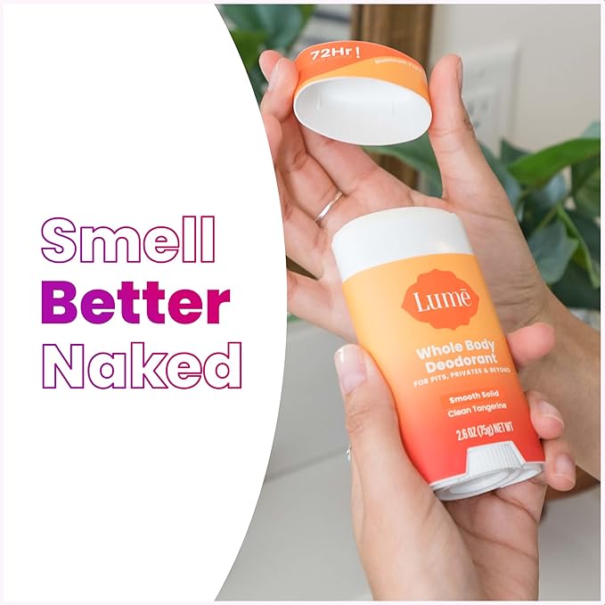 Lume Whole Body Deodorant - Smooth Solid Stick - 72 Hour Odor Control - Aluminum Free Baking Soda Free and Skin Safe - 2.6 Ounce (Pack of 2) (Clean Tangerine)