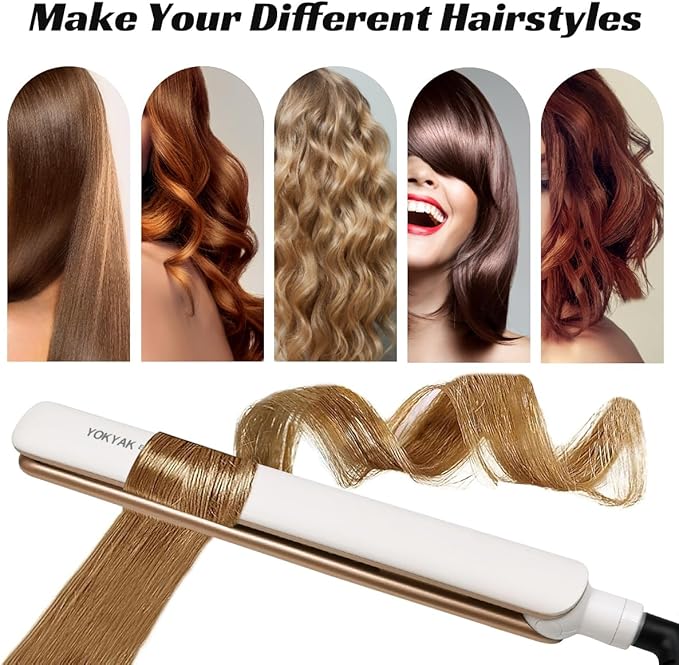 Flat Iron Hair Straightener Ultra-Thin Nano Titanium 1 ¼ inch Thin Hair Iron 10-Second Heat-up Auto Shut-Off 2-in-1 Hair Straightening and Flat Iron Curler with Transparent LED Display
