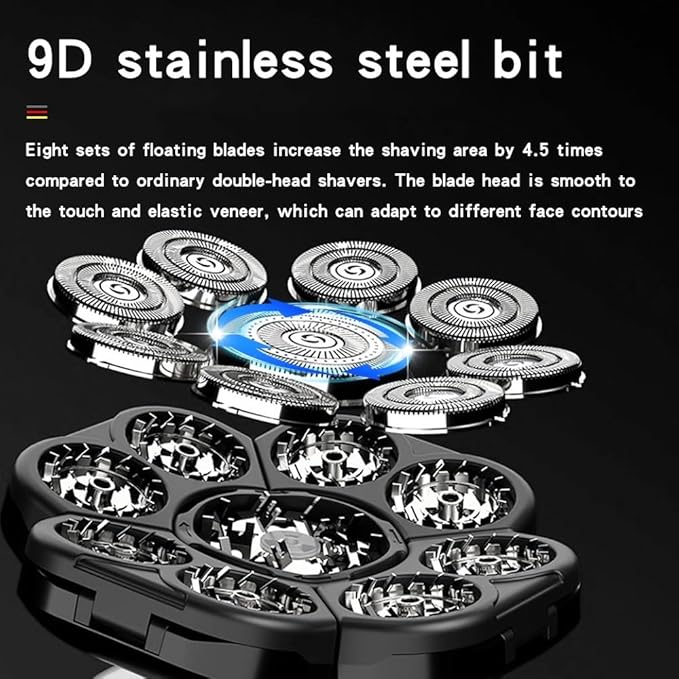 Head Shaver for Men 6 in 1 Men's Electric Shaver Floating 9 Heads USB Rechargeable Waterproof Razor Nose Hair Trimmer Bald Head Shaver Machine