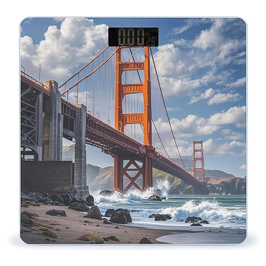 Golden Gate Bridge Bathroom Scale for Body Weight Bathroom Weighing Scales with Back Lit LED Display Sturdy Tempered Glass Body Weight Bathroom Scale 400lb Weighing