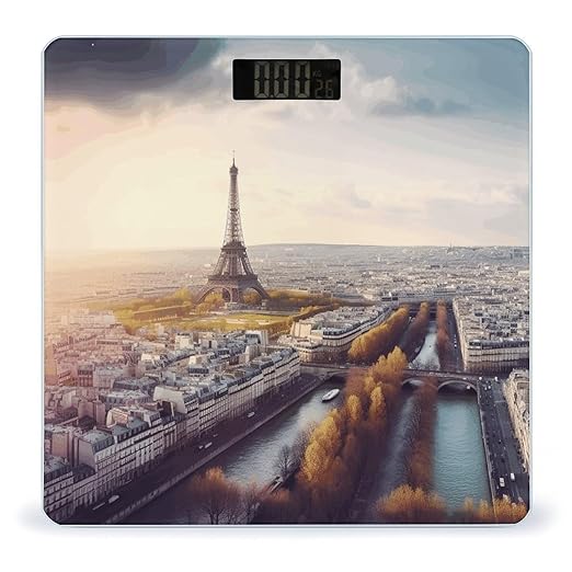 Aerial View of Paris Cityscape Bathroom Scale Weight Scale for Body WeightHighly Accurate Digital Weighing Machine Clear LED Display Digital Bathroom Body Scale 400lb/182kg