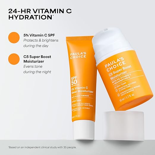 Paula's Choice 5% Vitamin C Sheer Sunscreen for Face SPF 50 Face Sunscreen Moisturizing Lightweight Invisible Prevents Dark Spots No Cast All Skin Types UVA/UVB Protection Fragrance-Free 2oz