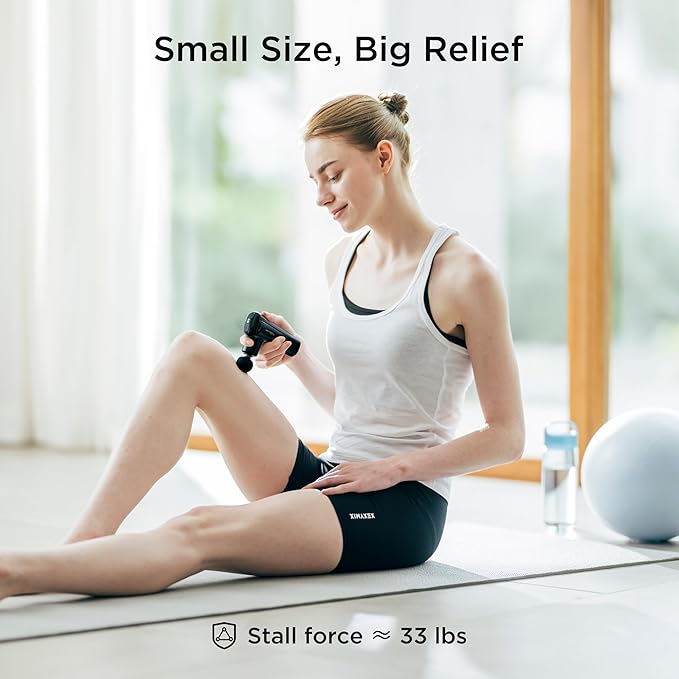 Mini Massage Gun Portable Deep Tissue Percussion Massager with 4 Heads Ultra-Quiet Lightweight 205g for Neck &amp Back Home Office &amp Travel (Black)