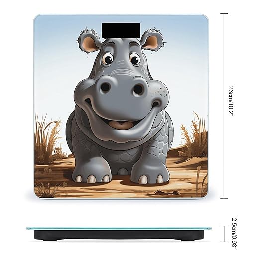 Cartoon Hippo Bathroom Scale Large LCD Backlight Display Digital Scale Rounded Corners Body Scales Automatic Power On/Off Bathroom Scales for Home Bedrooms