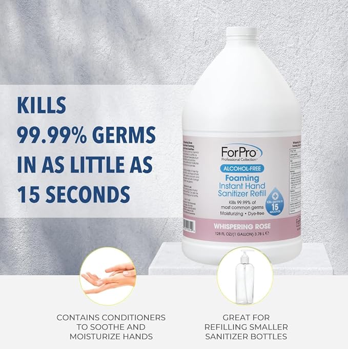 ForPro Alcohol-Free Foaming Instant Hand Sanitizer Moisturizing Dye-Free Formula Whispering Rose Scent 1 Gallon (128 fl oz) Refill