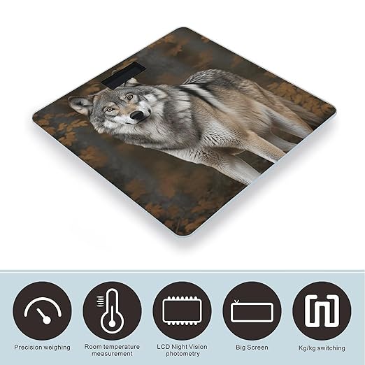 Wild Wild Gray Wolf Bathroom Scale for Body Weight LCD Display Digital Bathroom Scale Tempered Glass Bathroom Weight Scales Fashion Smart Scales for Home Bedroom 400 Lb