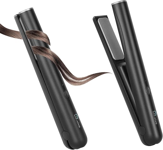 Mini Portable Cordless Hair StraightenerUSB RechargeableRapid Heating can Work continuously for 40 MinutesWireless Curling Iron for Travel (Black)