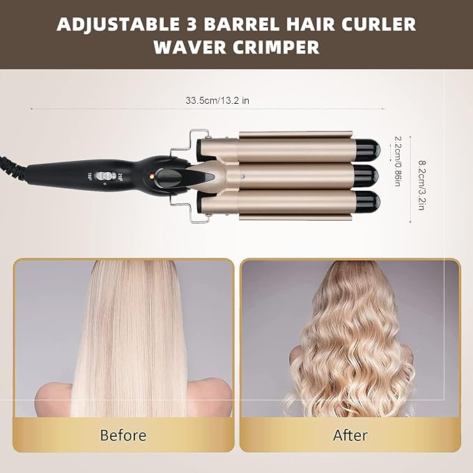 Hair Waver Curling Iron 3 Barrel Curling Iron Wand Hair Curler Waver Crimper Hair Styling Tool for or Short Hair Styling (US22mm)