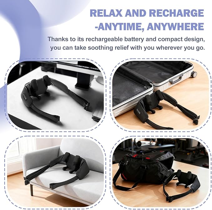 Cordless Neck and Shoulder Massager with Heat Electric Deep Tissue Kneading for Back Pain Hands-Free Shiatsu Massage Pillow Portable for Home Office Travel