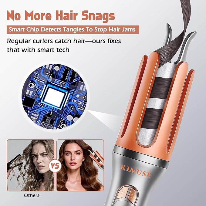 KIMUSE Automatic Rotating Curling Iron 1.25 Inch - 4 Temp Fast Heating 2-Way Rotation Anti-Scald &amp Tangle-Free 30Min Auto Shut-Off Dual Voltage for Travel for All Hair Types &amp Beginners