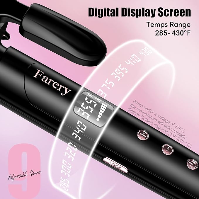 Farery 2 inch Curling Iron For Long Hair Lightweight Large Barrel Curling Iron 2 Inch Ceramic Curling Wand Infused Argan Oil &amp Keratin for Bouncy Big Curls 9 Temps Digital Display &amp Lock Ke