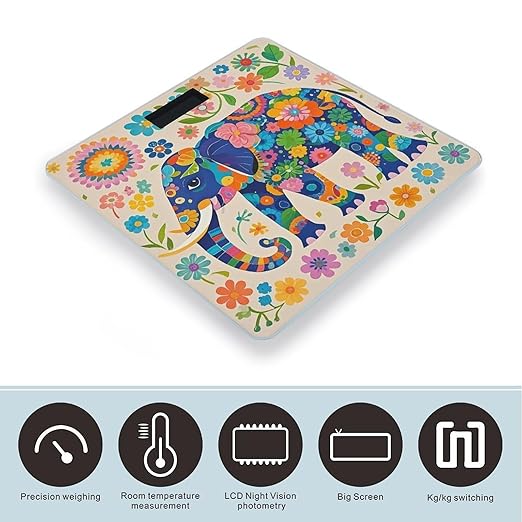 Colorful Flower Elephant Smart Scale for Body Weight Accurate Bathroom Scale with LED Display Digital Weight Scales Weighing Machine High Precision Scales for Bath Home