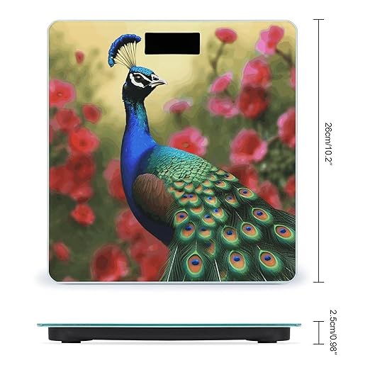 Peacock FlowersScale for Body Weight with LCD High Precision Weighing Scales Fashion Sturdy Tempered Glass Weight Scales Easy-to-Read Digital Bathroom Scale for Daily 400lb