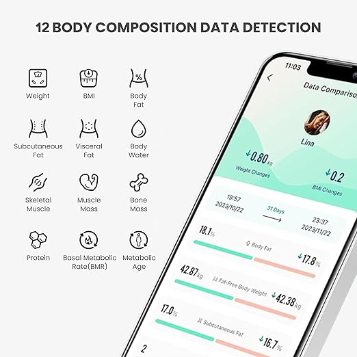 Digital Simple Scale with Led Display Practical Body Fat Scale Bathroom Scale with Smartphone App (Black)
