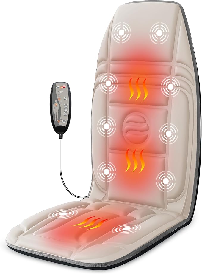 Vibration Back Massager with Heat Massage Chair Pad with 10 Vibration Motors &amp 2 Heating Levels Chair Massager for Recliner Sofa Beige