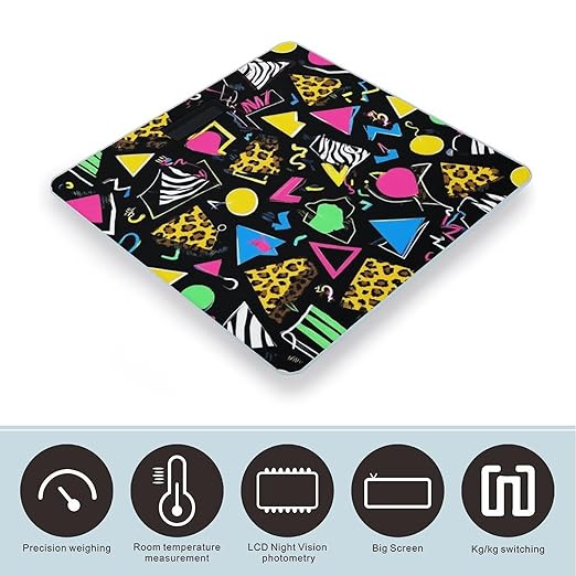 Women's Digital Bathroom Weighing Scale Automatic Switch Energy Saving Scale Smart Scale for Body Weight Geometric Checkered Zebra Tiger Leopard Print Retro 80s 90s Black