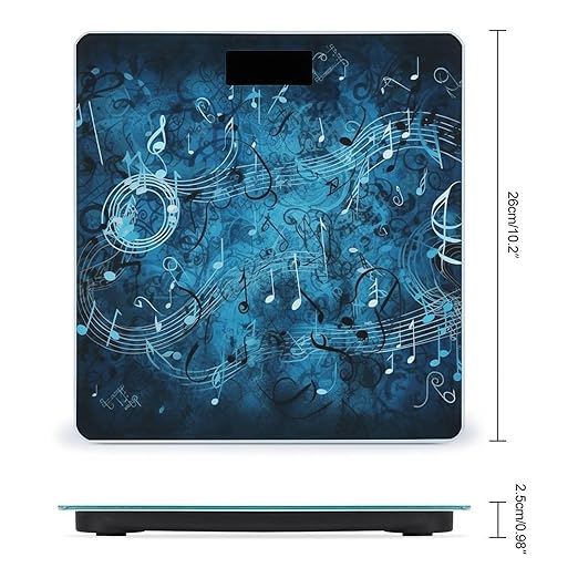 Blue Musical Notes Scale for Body Weight Safe Rounded Corners Tempered Glass Digital Bathroom Scale LED Display 400lb Capacity Weight Scales with High Precision Sensors