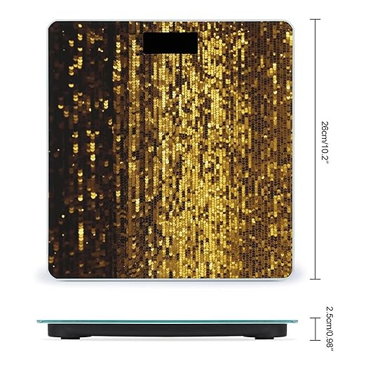Gold Sequin Sparkle Scale for Body Weight Anti-Slip Tempered Glass Digital Bathroom Scales Clear LCD Display Weighing Scale Safe Rounded Corners Smart Scales